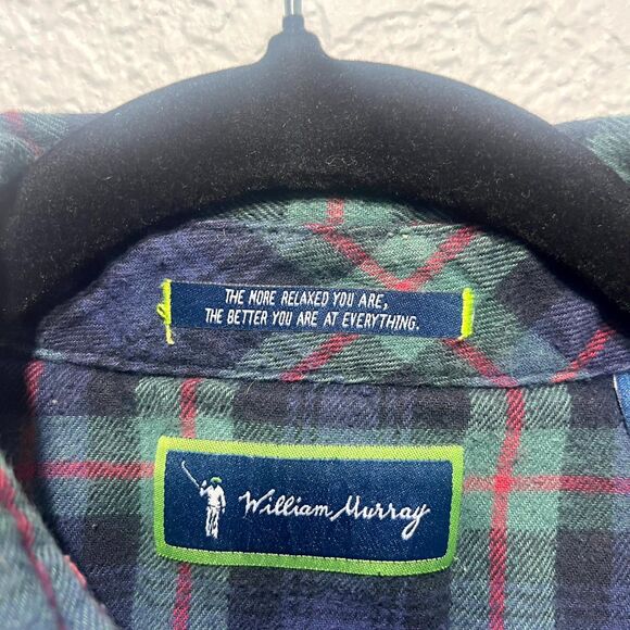 William Murray Golf Flannel Shirt Mens L Multicolor Plaid Cotton Stretch Pleated - Picture 4 of 16